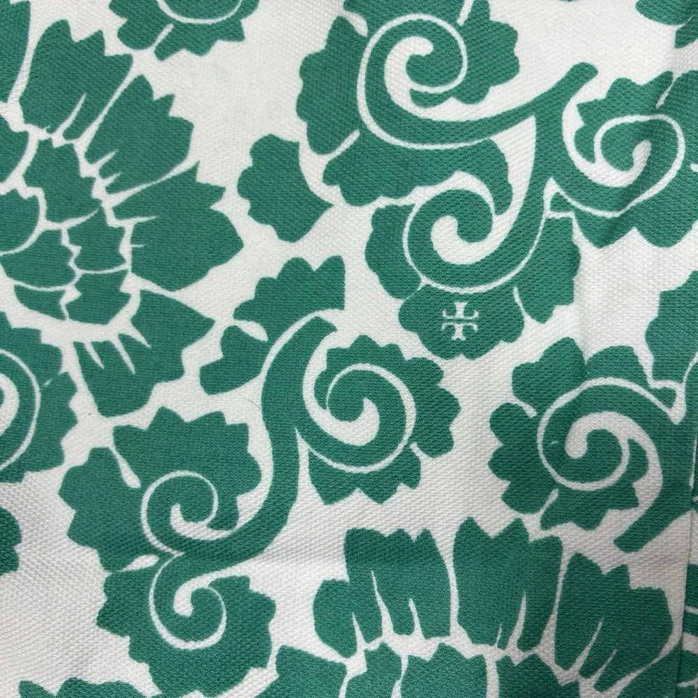 Tory Burch Size 10 Green White Floral Print Straight Leg Pants Cotton Stretch
